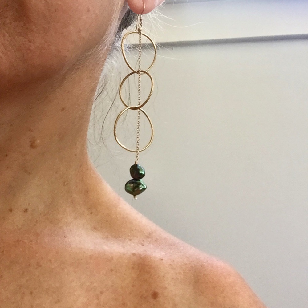 Diana Warner gold earrings with freshwater pearls